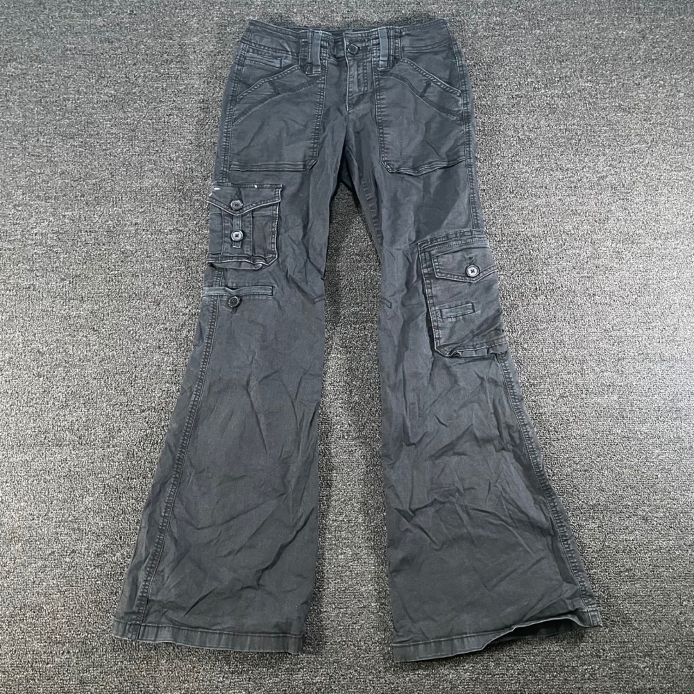 Garage Cargo Pants Womens 1 Black Good Flare Wide Leg Y2K Utility Washed